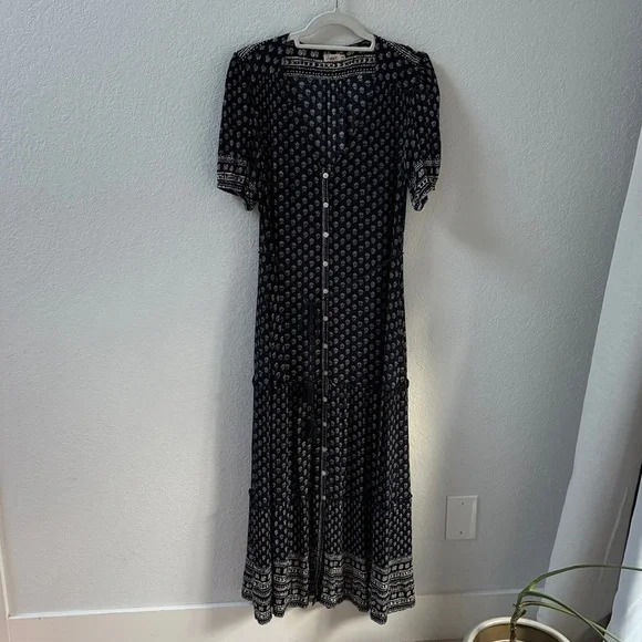 Faherty Orinda Maxi Dress Boho Tiered Cottagecore Festival Button Front